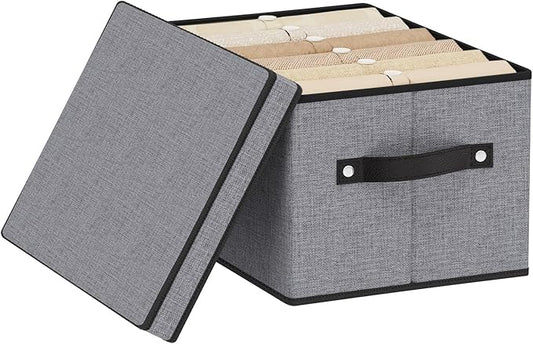 Fabric Storage Boxes, 7.1 x 9.1 x 13 Inch Baskets for Shelves with Lids, Wardrobe Organiser with Handles, Decorative Linen Closet Organizer Bins, Gray, 1 Pack-NeatNest