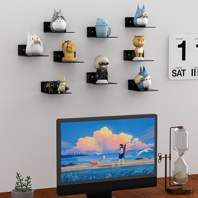 6 Inches Acrylic Small Wall Shelves 2 Pack, Floating Shelf for Wall Mounting, Acrylic Display Ledges for Funko Pop Figures, Home Décor, Living Room, Gaming Room, Plants(6 inch, Black)-NeatNest