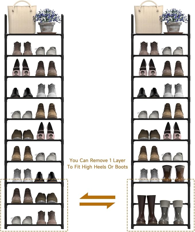 barsone Shoe Rack 10 Tiers, 20-25 Pairs Shoe Organizer Storage Shelf Stand Tower Shoe Rack, Space Saving Shoe Shelves Narrow Free Standing Shoe Rack for Closet Entryway Hallway Apartment Garage-NeatNest