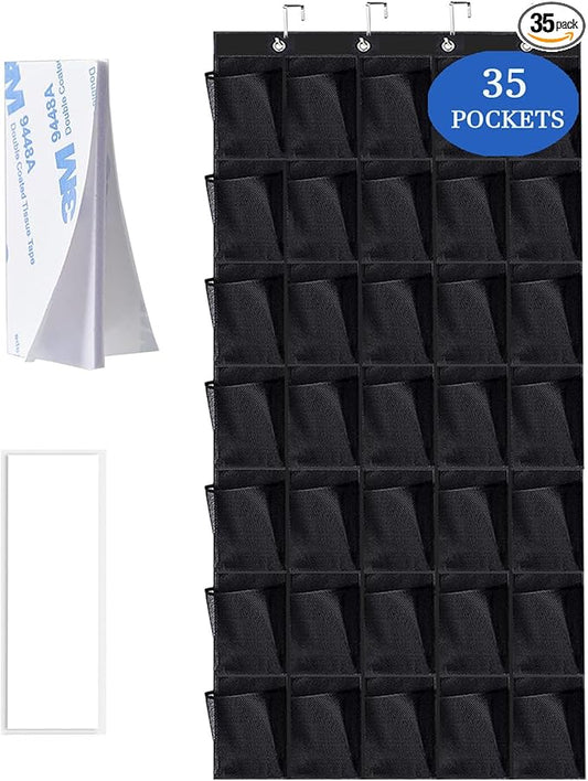 35 Pocket Over The Door Shoe Organizer, Door Hanging Storage Shoe Holder Rack for Large Capacity Shoe Organizer for Men and Women Kids Closet Bedroom Bathroom (Black)-NeatNest