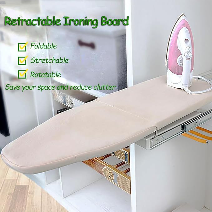 Retractable Ironing Board, Pull-Out Ironing Board Cabinet, Foldable Ironing Storage Station for Small Spaces (Beige)