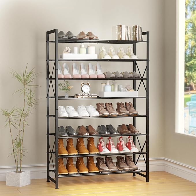 8 Tier Shoe Rack, Sturdy Metal Shoe Organizer Holds 40 Pairs, Tall Space-Saving Shoe Rack for entryway, Closet, Garage, Bedroom, Front Door Entrance-NeatNest