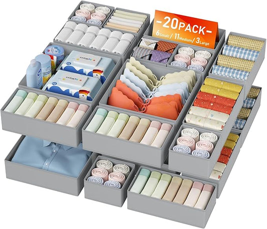 DIMJ Drawer Organizer Clothes Storage - 20 Pack Baby Dresser Organizer for Nursery, Foldable Closet Drawer Organizer Bins for Bedroom Organization, Fabric Storage Dividers for Socks, Underwears, Bras-NeatNest