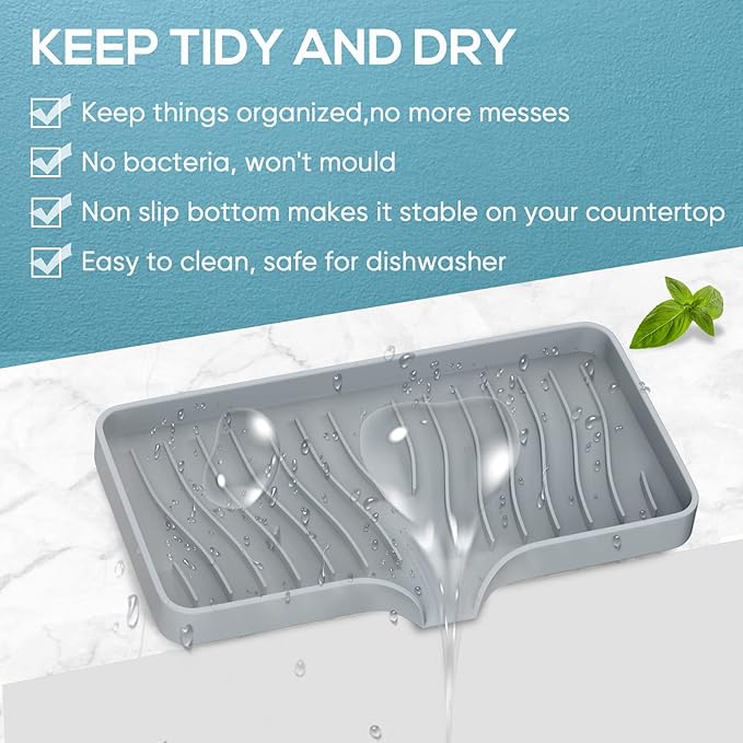Kitchen Sink Tray,Self Draining Kitchen Soap Tray Soap Holder Silicone Sponge Holder for Kitchen Sink,Kitchen Bathroom Sink Caddy Sink Organizer for Sponge,Soap Dispenser,Dish Scrubber,Palm Brush-NeatNest