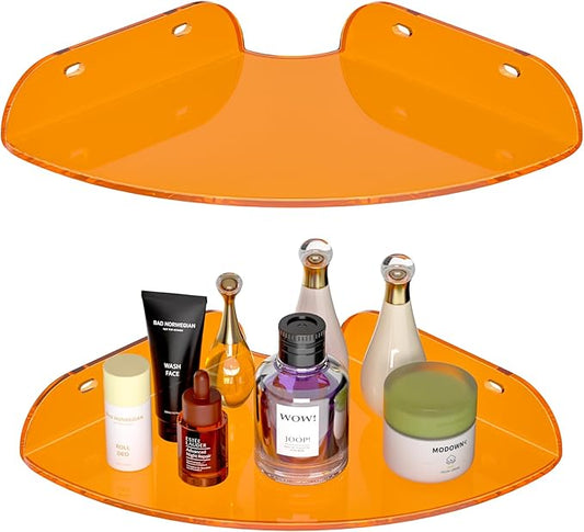7x7 Inch Corner Shelf Wall Mount Set of 2, Orange Acrylic Corner Floating Shelves, Corner Wall Organizer Shelf for Bathroom, Kitchen, Bedroom, Living Room, Dining Room, Office