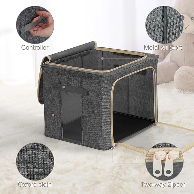 6-Pack Clothes Storage Bags, Foldable Storage Bins with Metal Frame, Clear Window, Reinforced Handles, Durable Non-Woven Fabric for Clothes, Bedding, Blankets, 40L, Dark Gray-NeatNest