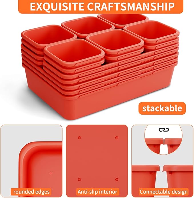 45 Pack Desk Drawer Organizer Tray, 3 Sizes Plastic Drawers Organizer Storage for Kitchen, Bathroom, Office, Vanity, Makeup, Utensils, Junk Drawer Organizer Bins, Gadget Trays for Organizing, Red-NeatNest