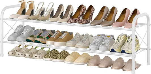 Hoctieon 2 Tier Shoe Rack for Closet, Durable Mesh Style Shoe Rack, Entryway Shoe Shelf, Shoe Storage Organizer for Hallway, Bedroom, Living Room, Wardrobe, White-NeatNest