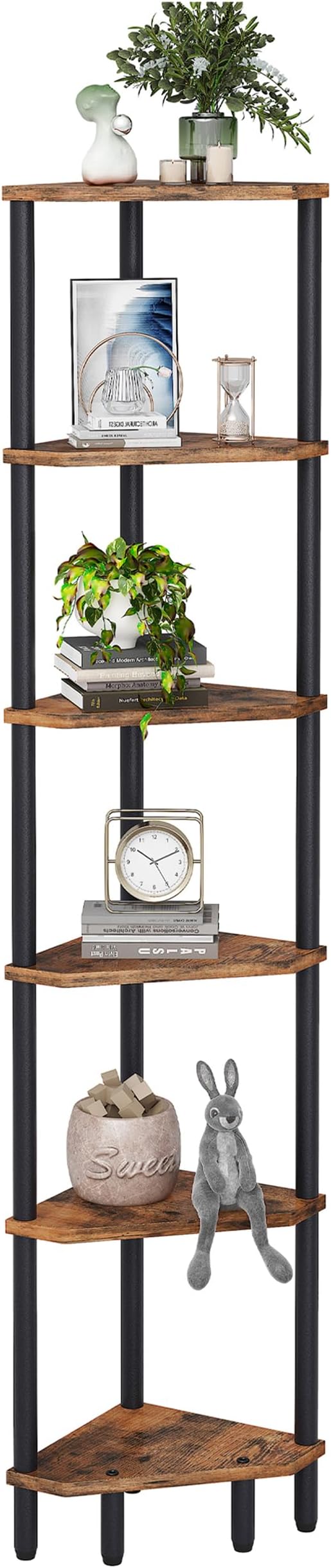 6 Tier Corner Shelf, 66.5'' Tall Standing Shelf, Narrow Display Shelf Stand, Modern Corner Bookshelf, Plant Stand, Corner Bookcase for Living Room, Bedroom, Bathroom, Rustic Brown LCS502R-NeatNest