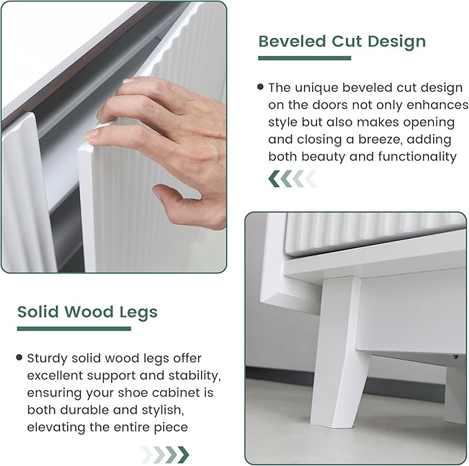 White Shoe Cabinet for Entryway, 5-Tier Shoe Storage Cabinet with Doors and Shelves, 43.7" Tall Fluted Shoe Storage Organizer Cabinet, Wooden Shoe Rack Organizer for Hallway Closet-NeatNest