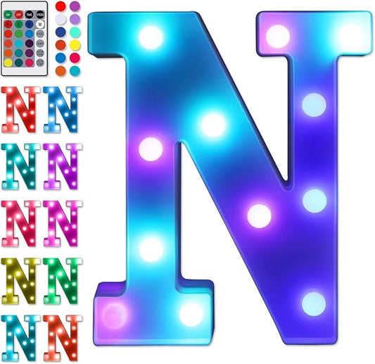 Foaky Colorful LED Letter Lights with Remote,Marquee Light Up Letters Sign for Night Light Wedding/Birthday Party Battery Powered Christmas Lamp Home Bar Decoration(N)-NeatNest