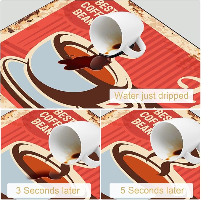 Coffee Dish Drying Mats for Kitchen Counter Absorbent Fast Dry Dish Drainer Rack Mats for Dishes Utensils Pot and Pan, Kitchen Accessories 24"x16"-NeatNest