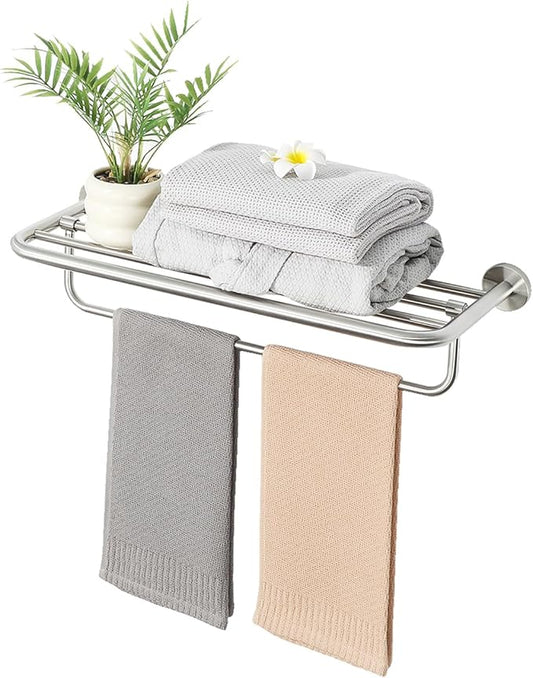 Alise 24 Inch Towel Racks for Bathroom, Foldable Towel Hanger Towel Shelf with Tower Bar, Heavy Duty Towel Holder, SUS 304 Stainless Steel Wall Mount Towel Rail, Brushed Nickel