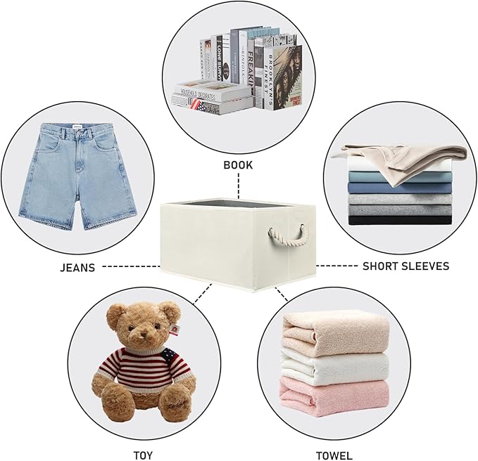 Closet Storage Bins, Linen Closet Organizers and Storage Basket for Shelves, Collapsible Shelf Baskets for Organizing Shelves, Bedroom Clothes Basket, Beige, 3 Pack-NeatNest