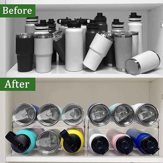 2 Pack Water Bottle Organizer, Stackable Kitchen Pantry Storage Shelf, Plastic Water Bottle Holder for Cabinet and Fridge Organization-NeatNest
