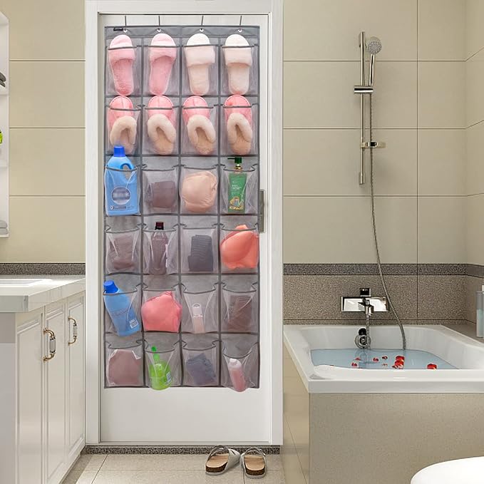 Over the Door Shoe Rack Organizer with 24 Mesh Pockets Hanging Pocket Organizer for Bedroom Bathroom Kitchen Stroage (24 Pockets)-NeatNest