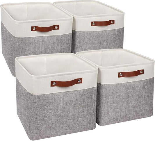 Univivi Storage Bins with Hard Bottom,13 x 13 x13 Cube Storage Baskets with Handles,Gray Foldable Fabric Storage Bins Organizer Baskets for Closet-NeatNest