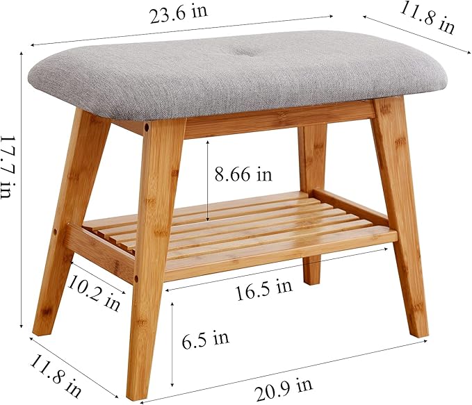 Shoe Rack Bench, Bamboo Entryway Bench, Organizer with 2 Tier Storage, Simple Style, Good Load Bearing, Ideal for Entryway Hallway Living Room,(Nature,23.6'')-NeatNest