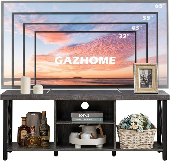GAZHOME TV Stand for TV up to 55 Inches, TV Cabinet with Open Storage, TV Console Unit with Shelving for Living Room, Entertainment Room, Grey-NeatNest