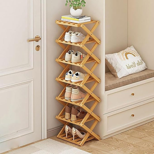 Vertical Narrow Shoe Rack, 7 Tier Portable Folding Shoe Storage Rack, Without Installation Free Standing Shoe Rack for Corridors, Bedrooms Living Room Corner and Small Spaces (7 Tier)-NeatNest