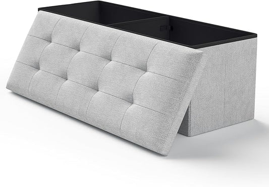 Ottoman Folding Storage Bench, 43x15x15 Inch, Foot Rest Stool for Living Room, Bedroom, Entryway, End of Bed - Multi-Functional Ottoman with Storage Light Gray