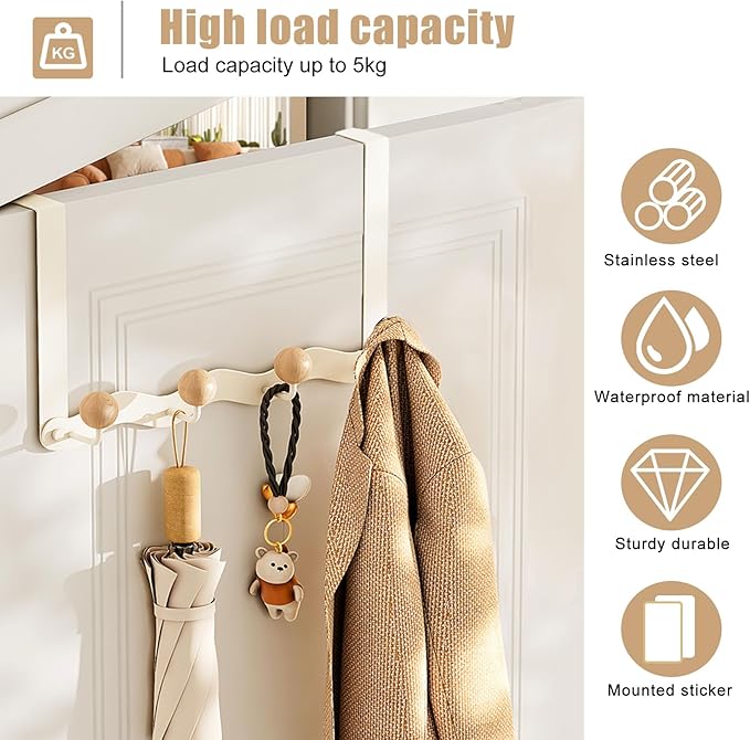 Over Door Coat Rack, Coat Hooks for Door Coat Hanger, Towel Hanger for Bathroom, Door Hanger Hooks, Hooks for Hanging Hat Key Towel Purse Robes Mudroom Entryway