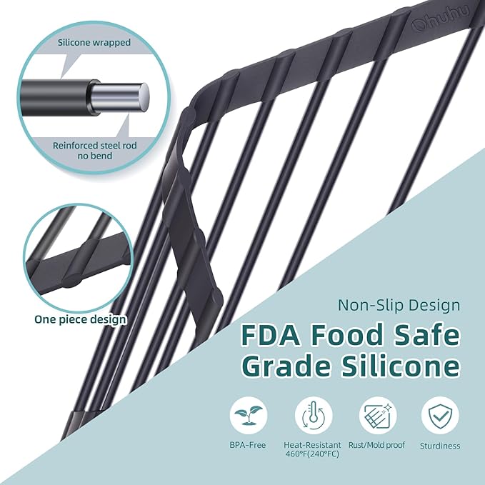 Corner Sink Caddy, Ohuhu Sponge Holder for Kitchen Sink Organizer Silicone Wrapped Steel Anti Slip Rust Triangle Over the Sink Dish Drying Rack for Sink Corner Multipurpose Drainer Trivet Space-Saving-NeatNest