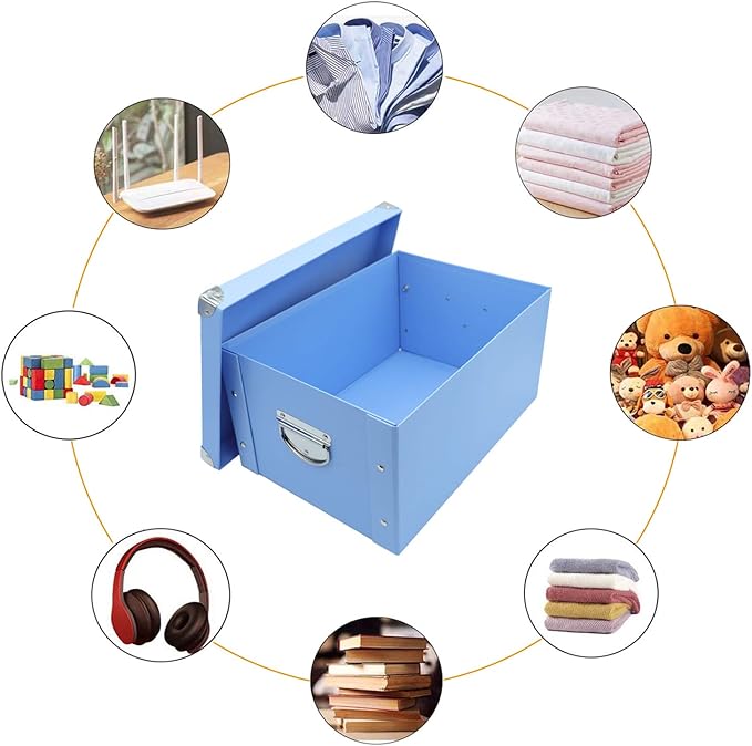 GUOZI Collapsible Storage Box, Decorative Memory Box with Lid & Metal Reinforced Corners, Cardboard File Bin with Handles, Organizer Gift Box for Keepsake Toy Photos Office Nursery Wardrobe Bookshelf-NeatNest