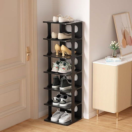 HAIXIN Vertical Narrow Tall Shoe Rack for Front Door Entrance, 7-Tier Sturdy Stackable Shoe Rack Organizer for Closet Entryway, Corner Shoe Storage Shelf Shoe Cubby-NeatNest