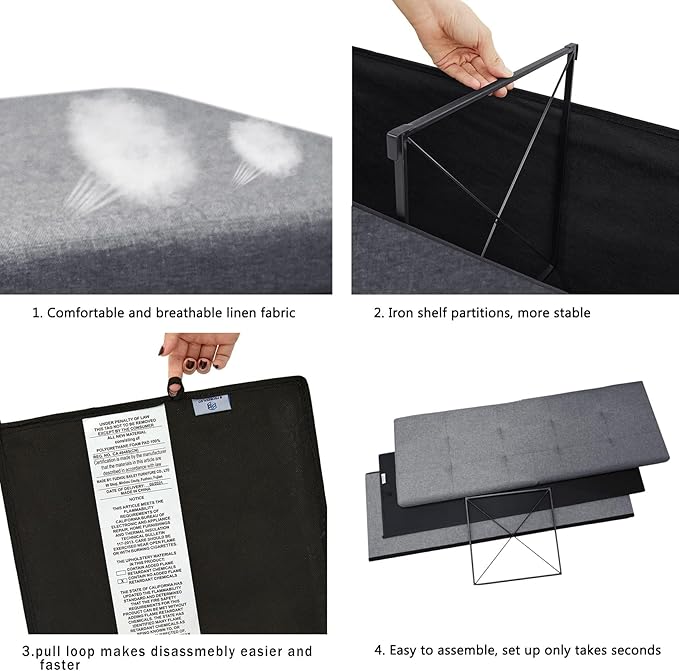 B FSOBEIIALEO Storage Ottoman with Filpping Lids, Ottoman Storage Bench Footrest Seat, Storage Chest Linen 43.3"x15"x15" (Grey)