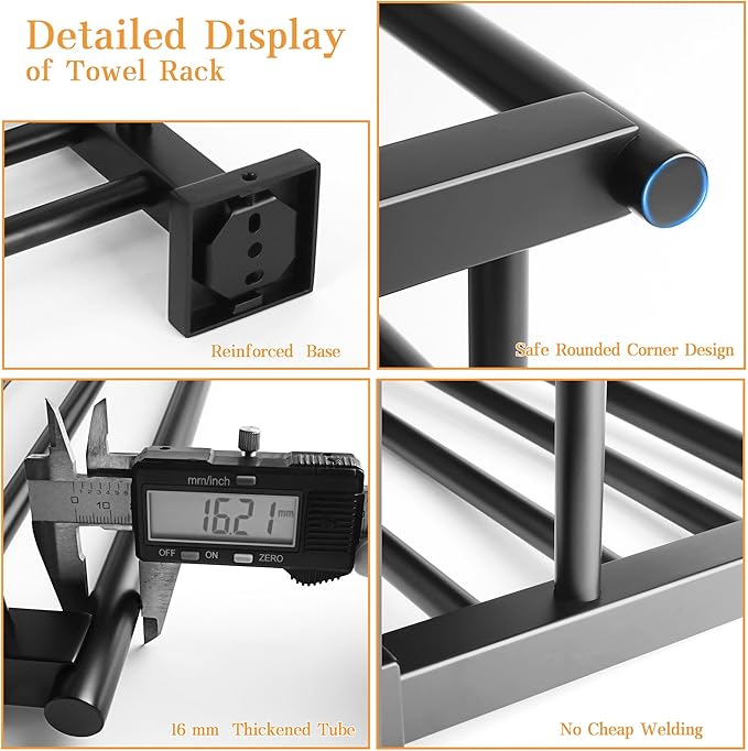 Alise Towel Rack for Bathroom,Large Towel Holder Towel Shelf with Double Towel Bars for Bathroom Lavatory,SUS 304 Stainless Steel Wall Mount Towel Hanger,Matte Black,32 Inch