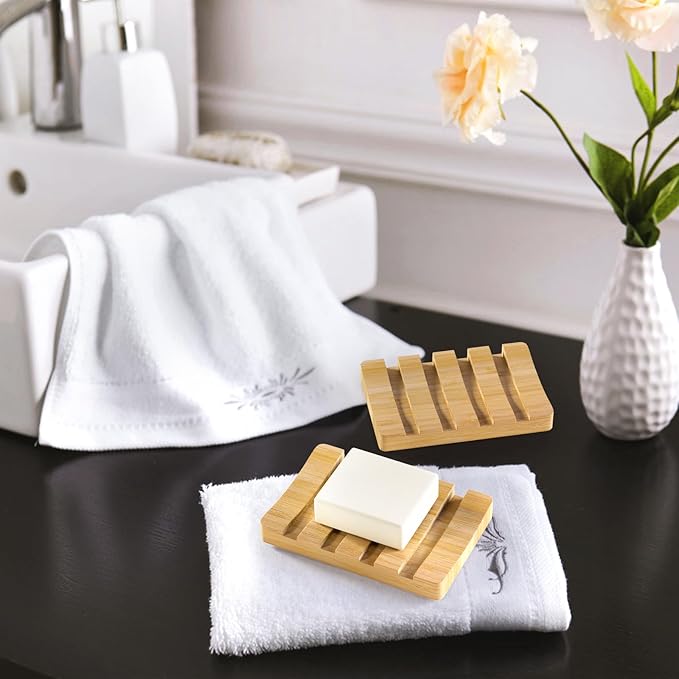 AmazerBath Bamboo Soap Holder, Bamboo Soap Dish, 2 Pack Soap Dishes for Bar Soap, Soap Tray Self Draining, Bar Soap Holder for Shower-NeatNest