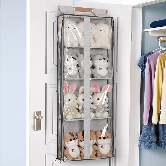 Clear Hanging Handbag Storage Organizer with Zippers, Easy Access Purse,Toy,Yarn,Hat Storage Holder Over The Door Purse Organizer Space Saving 4 Pockets for Closet Bedroom Living Room (Grey)-NeatNest