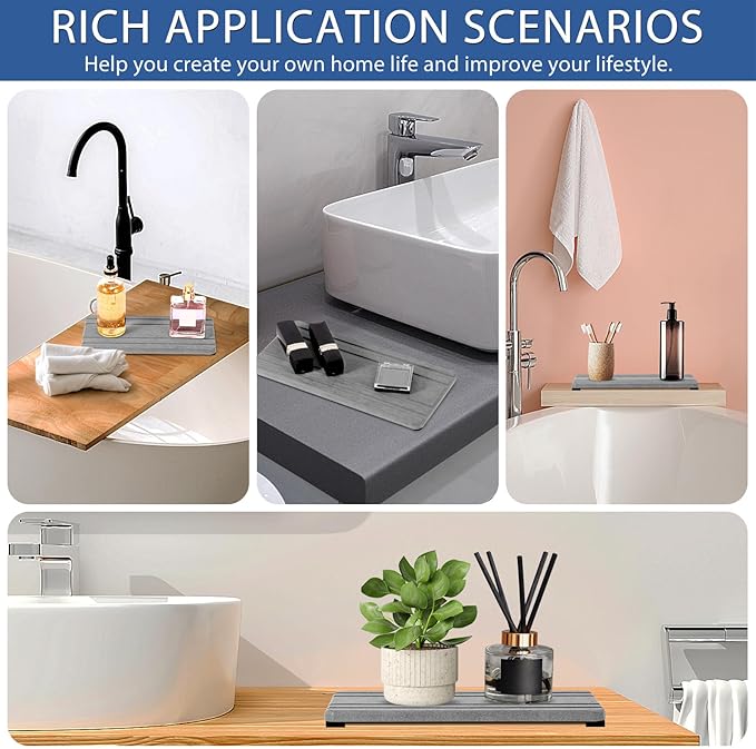 2PCS Water Absorbing Stone Tray, Quick Drying Diatomite Stone Sink Tray, Water Absorbent Diatomite Coasters for Kitchen Sink, Bathroom Counter Hand Soap Dish Toothbrush Holders-NeatNest