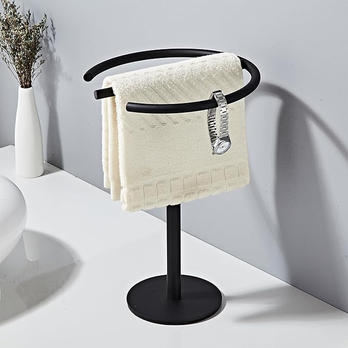 Hand Towel Holder Stand, Free-Standing Towel Rack Matte Black, SUS304 Stainless Steel Towel Bar Rack Stand, Tower Bar for Bathroom Kitchen Vanity Countertop…