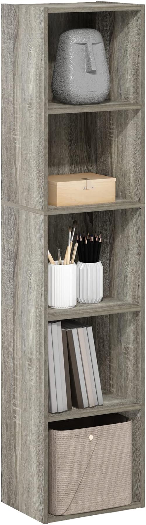 Furinno Luder Bookcase / Book / Storage, 5-Tier Cube, French Oak-NeatNest