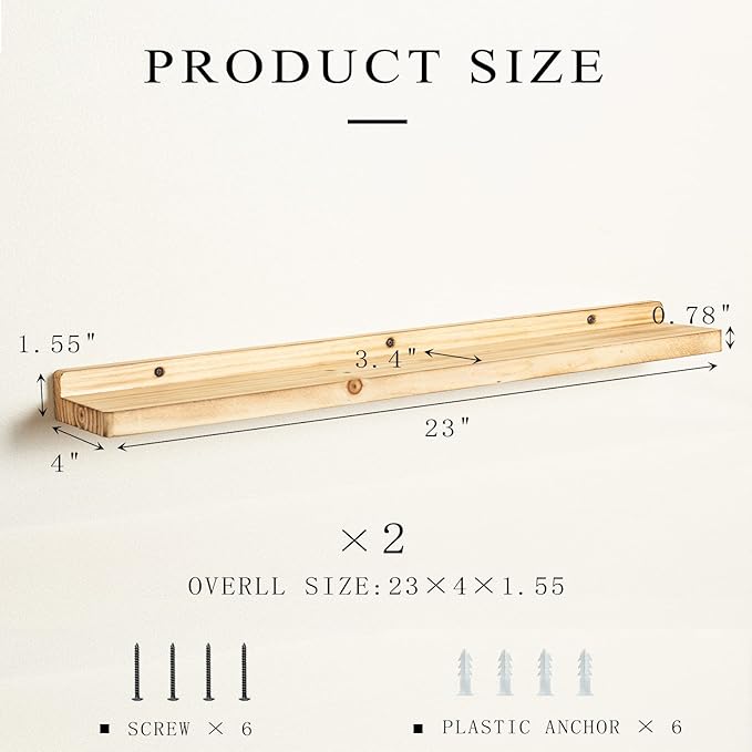 Freezing point Floating Shelf for Wall Set of 2 Natural Wood 23Inch Wall Shelves Decor Plant Display Collectibles Mounted Kitchen Bathroom Bedroom Corner Decorative Storage Stand Carbonized-NeatNest
