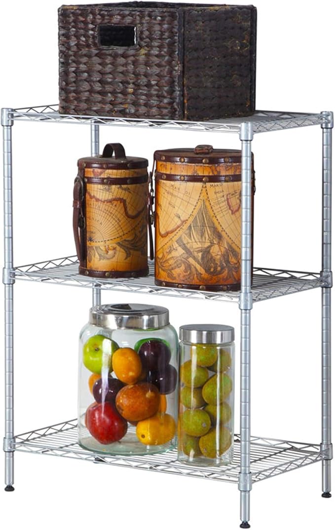 3-Tier Adjustable Metal Storage Rack Wire Shelving Unit for Pantry, Closet, Kitchen, Laundry, Bathroom (Silver, 12-3-Tier)