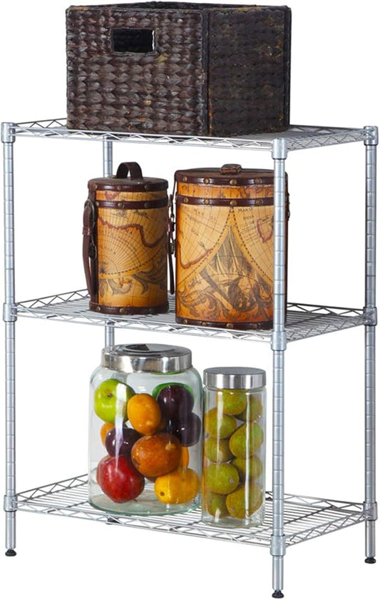 3-Tier Adjustable Metal Storage Rack Wire Shelving Unit for Pantry, Closet, Kitchen, Laundry, Bathroom (Silver, 12-3-Tier)