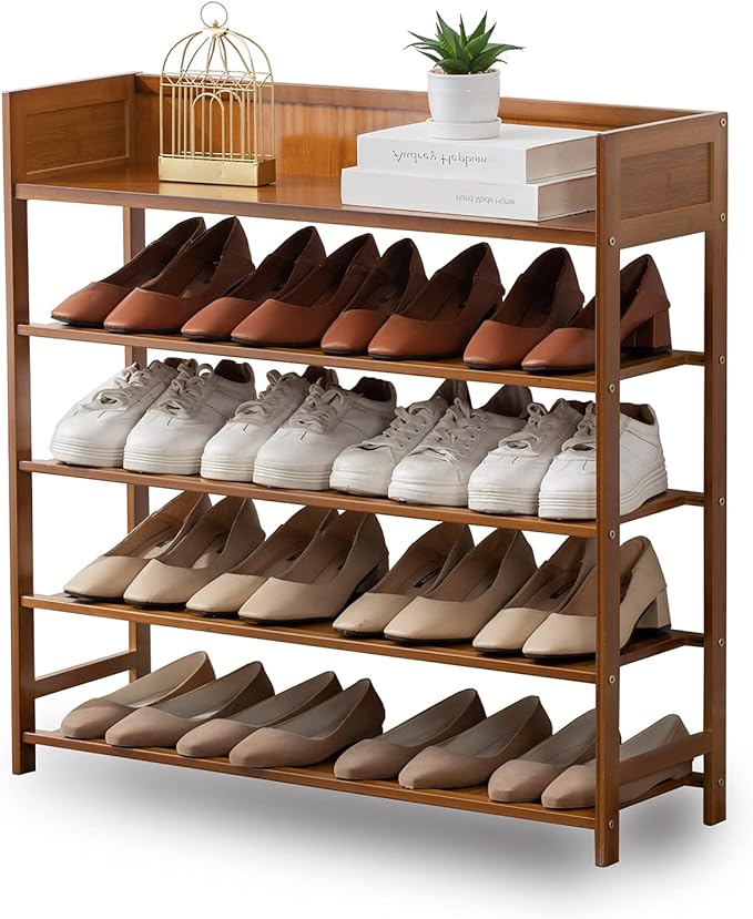 latifolia Shoe Rack, 5-Tier Bamboo Shoe Rack Organizer for Entryway, Brown(31.50''L)-NeatNest