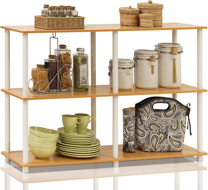 Furinno 99130BE/WH 3-Tier Double Size Storage Display Rack, Beech/White
