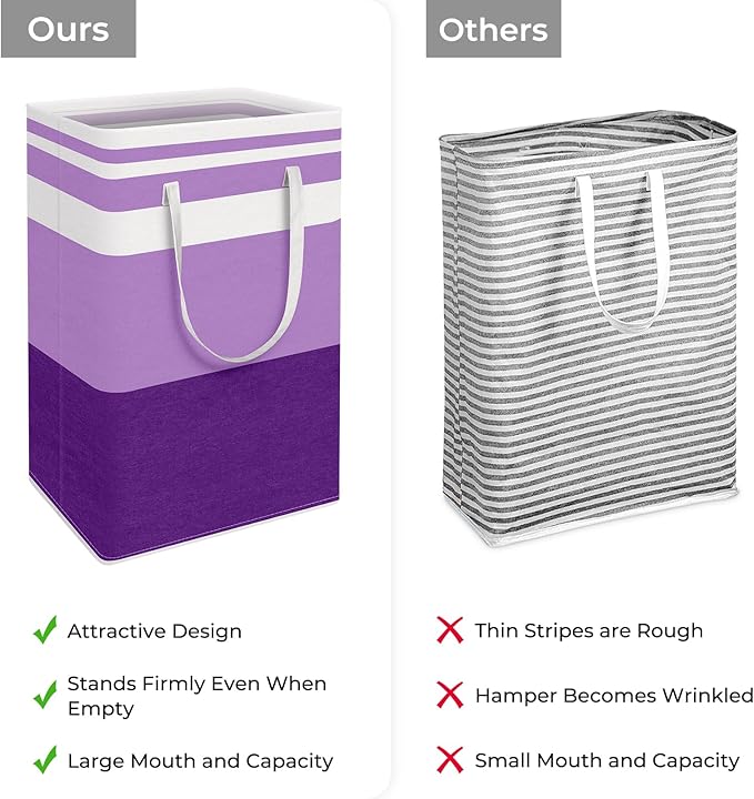 HomeHacks 2 Pack Large Laundry Baskets, Waterproof, Freestanding Laundry Hampers, Collapsible Clothes Hamper with Reinforced Handles in Laundry, College Dorm, Bathroom, Bedroom (Purple, 88Lx2)-NeatNest