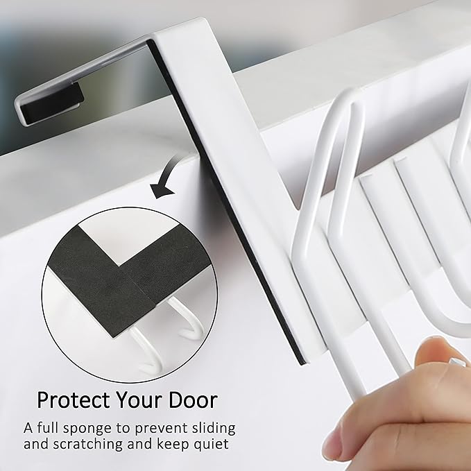 SKOLOO Over The Door Hooks - for Doors up to 1-3/4'' Thickness, Pack of 2, Metal Door Hanger with 11 Hooks, Over The Door Hanger for Coats, Hats, Towels, White