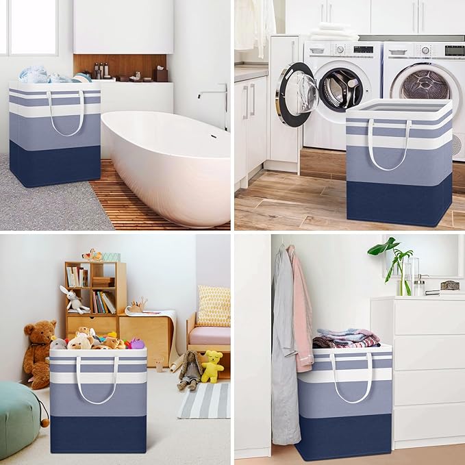 HomeHacks 2-Pack Large Laundry Basket, Waterproof, Freestanding Laundry Hamper, Collapsible Tall Clothes Hamper with Extended Handles for Clothes Toys in the Dorm and Family (Blue, 100L)-NeatNest