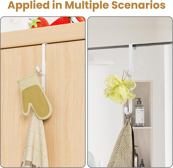 Over the Door Hooks hanger,over the door towel hook Organizer hanging for coat clothes backpack hat purse Metal Towel Rack Back of Shower for Bathroom,Dorm,Bedroom,Kitchen,Office Closet (White-3Packs)