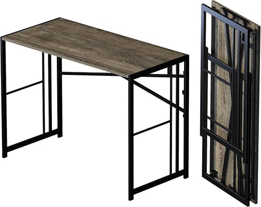 40 inch Folding Desk, Writing Gaming Computer Camping Desk, No Assembly Required Home Office Table, Black Oak-NeatNest