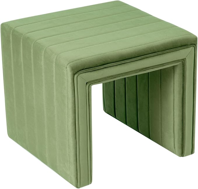 HomePop Modern Channel Tufted Velvet Ottoman Home Décor|Ottoman for Living Room & Bedroom - Green