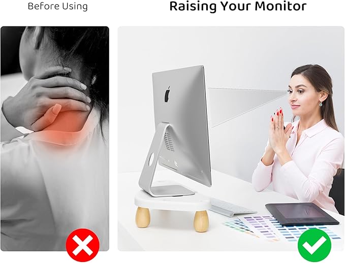 Cute Monitor Stand Riser,Cheese-Shaped Sturdy Desktop Computer Stand Wood White Monitor Riser for Laptop, PC, Computer,White-NeatNest