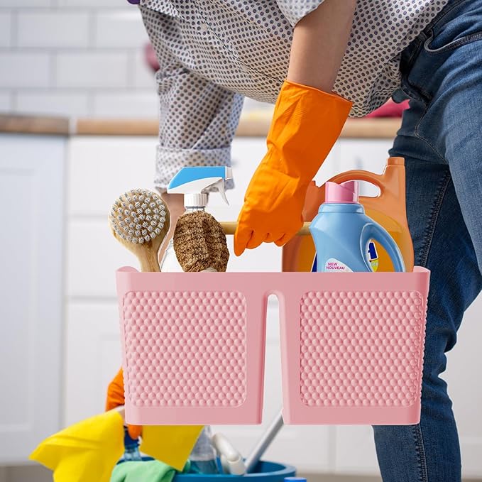 Shower Caddy Portable and Cleaning Caddy Organizer for Bathroom, Kitchen, Toiletries Storage ，Caddy organizer with handle, Rust-Resistant, Durable Material (Pink, 9.36" L×7.73" W×7.24" H)-NeatNest