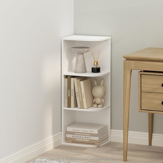 Furinno Reed 3-Tier Space Saving Corner Storage Display Shelf, White-NeatNest